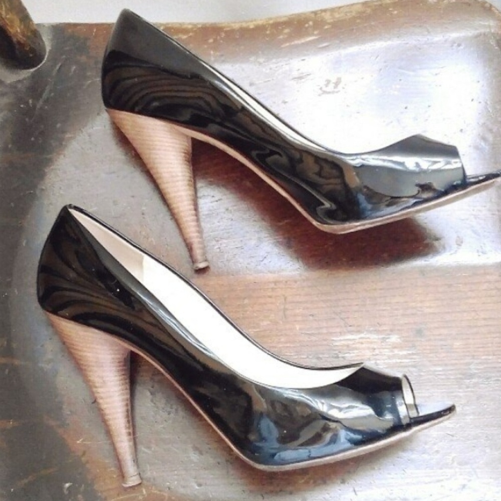 Miu Miu peep toe heels black patent